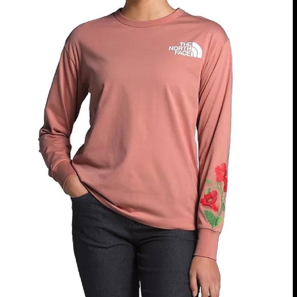The North Face Tops - The North Face Womens Rose Embroidered Long Sleeve Top Coral XXL